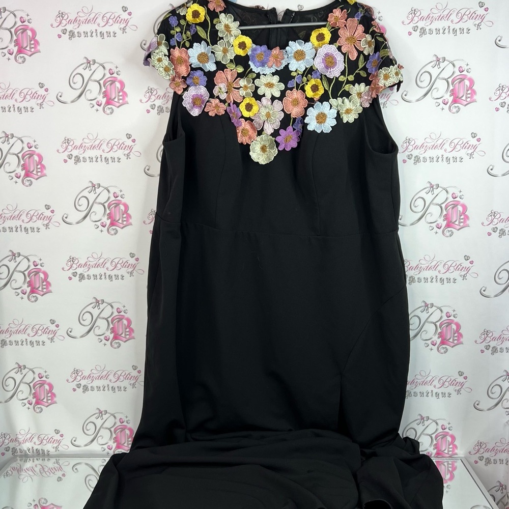 Azazie dress floral embroidered top Black Dress with Colorful Floral Embroidery